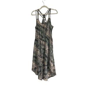 BCBGeneration Women Green/Cream Hi- Low Midi Dress Scoop Neck Spaghetti Strap SZ